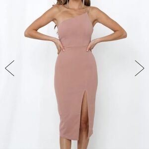 Hello Molly taking it back one shoulder dark dusty rose midi dress